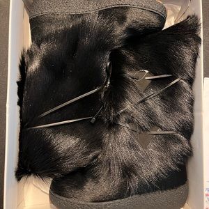 NWT Black Rabbit Fur Boots, Size 9, originally $395